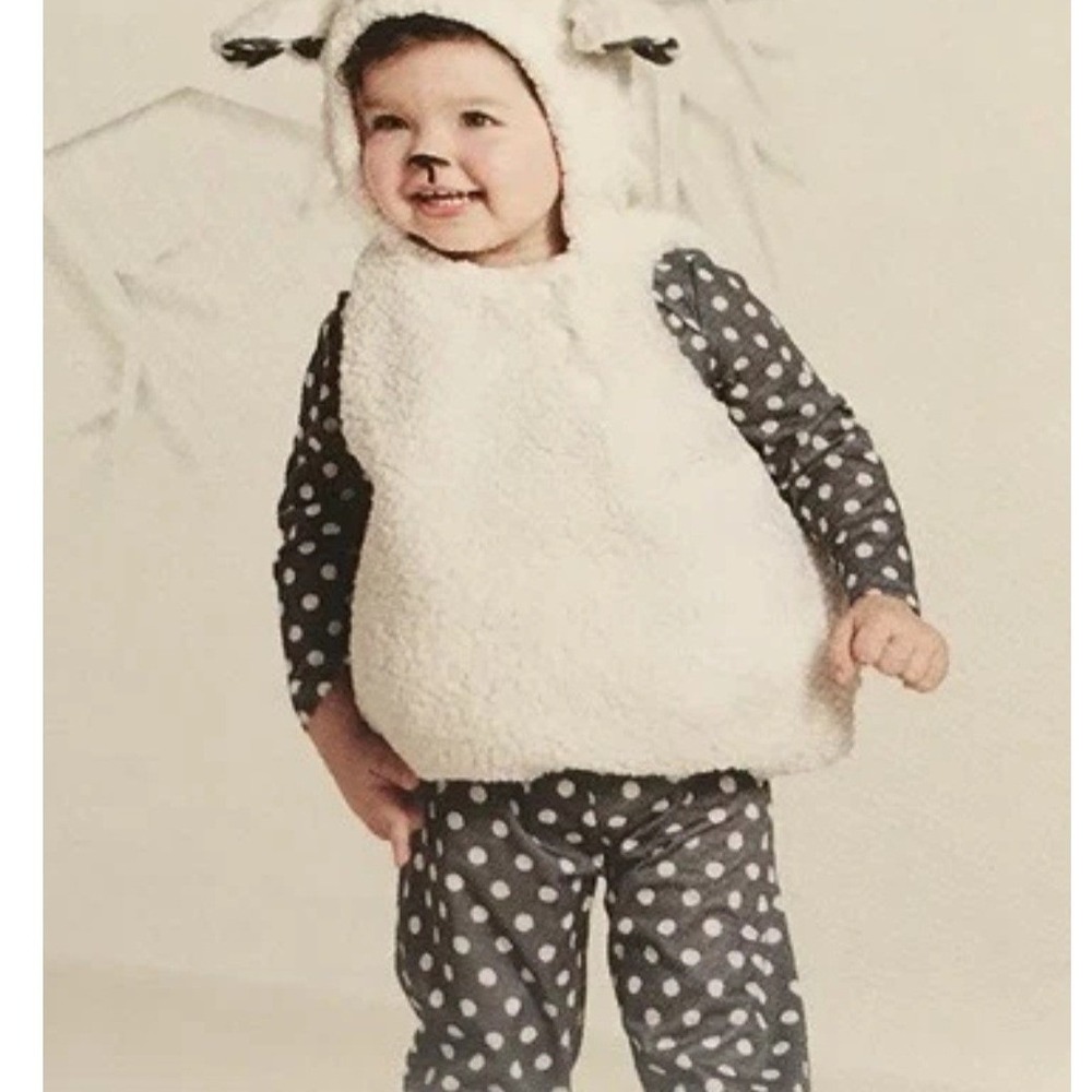 Infant Lamb Sheep Halloween Costume Set 0-6 Months Sherpa Vest Polka Dot Outfit